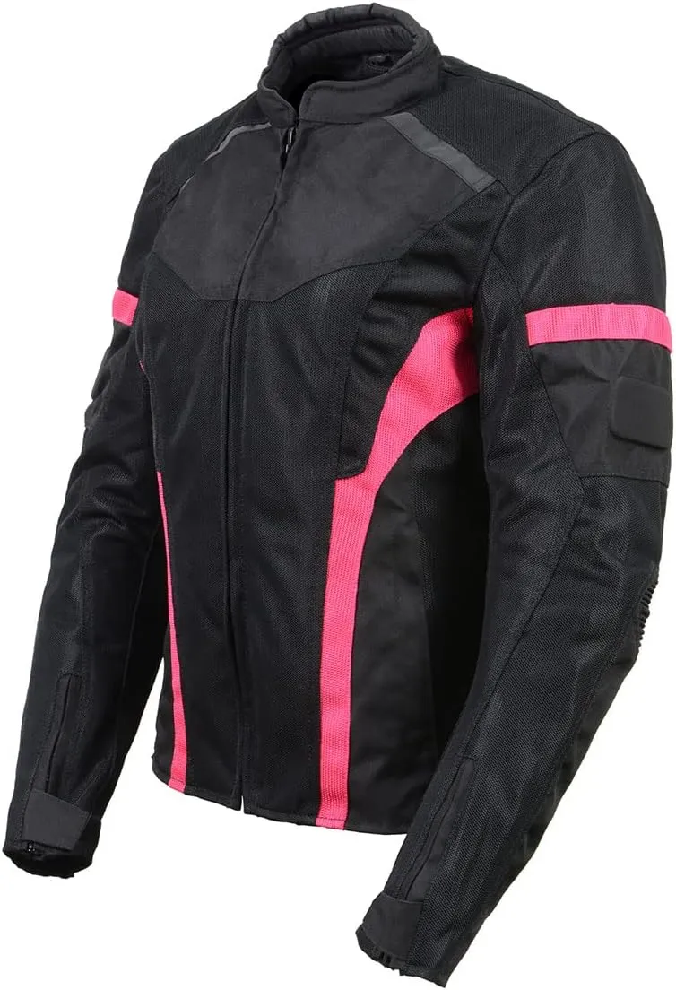 Milwaukee Leather MPL2794 Black and Pink Mesh/Textile Armored Motorcycle Racer Jacket for Women - All Season Jackets