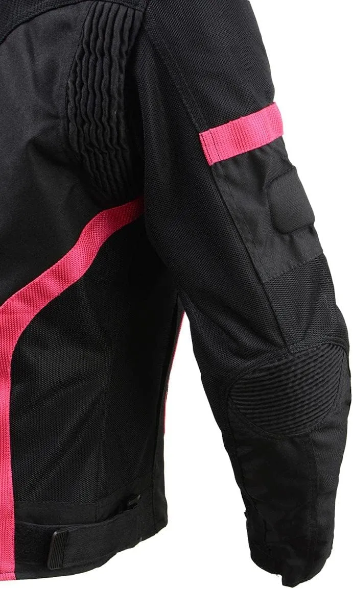Milwaukee Leather MPL2794 Black and Pink Mesh/Textile Armored Motorcycle Racer Jacket for Women - All Season Jackets