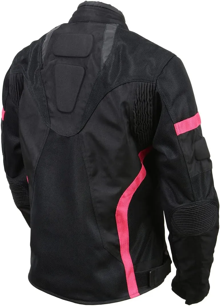 Milwaukee Leather MPL2794 Black and Pink Mesh/Textile Armored Motorcycle Racer Jacket for Women - All Season Jackets