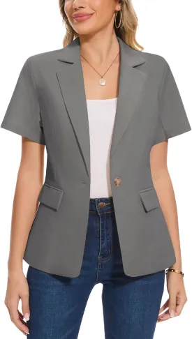 MINTLIMIT Women's Cotton Linen Blazer Jacket Short Sleeve Summer Casual Lightweight Button Lapel Blazers with Pockets