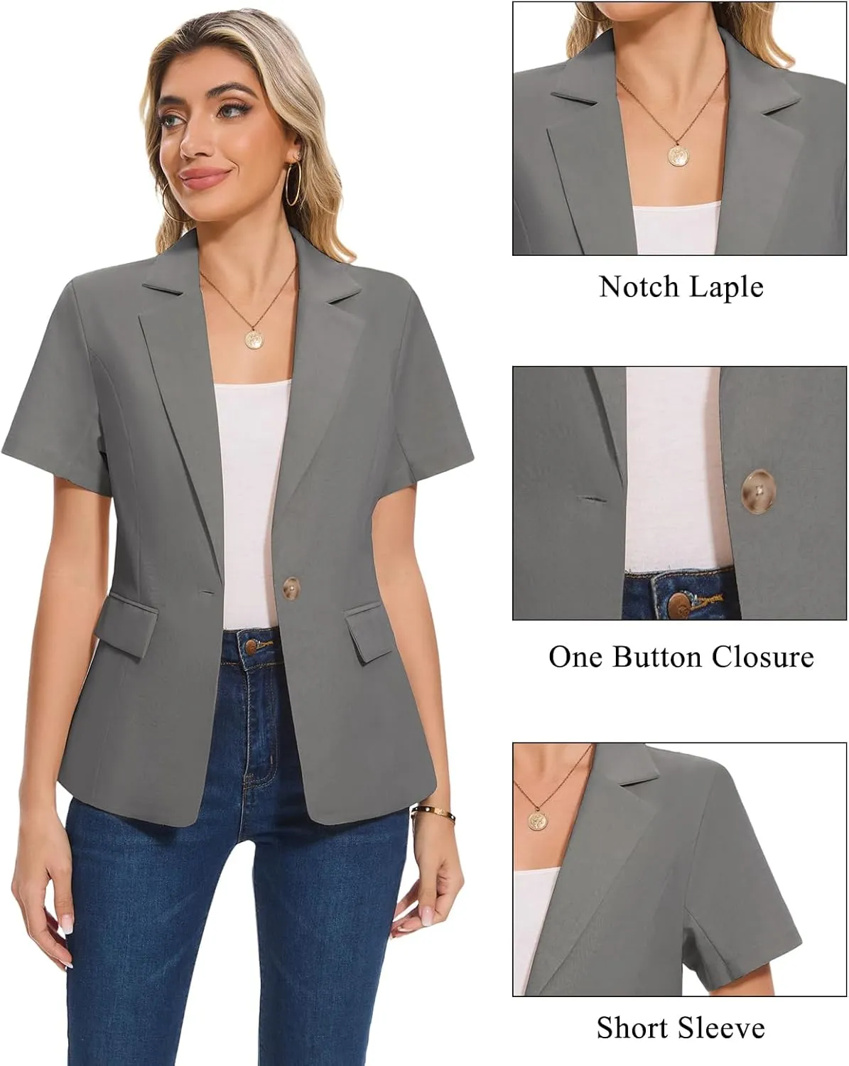 MINTLIMIT Women's Cotton Linen Blazer Jacket Short Sleeve Summer Casual Lightweight Button Lapel Blazers with Pockets
