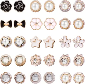 NEWITIN 15 Pairs Magnetic Stud Earrings for Women Clip on Earring Magnet Studs Inlaid Cubic Zirconia Pearl Stud Earring Fashion Non Piercing Magnetic Earrings for Women