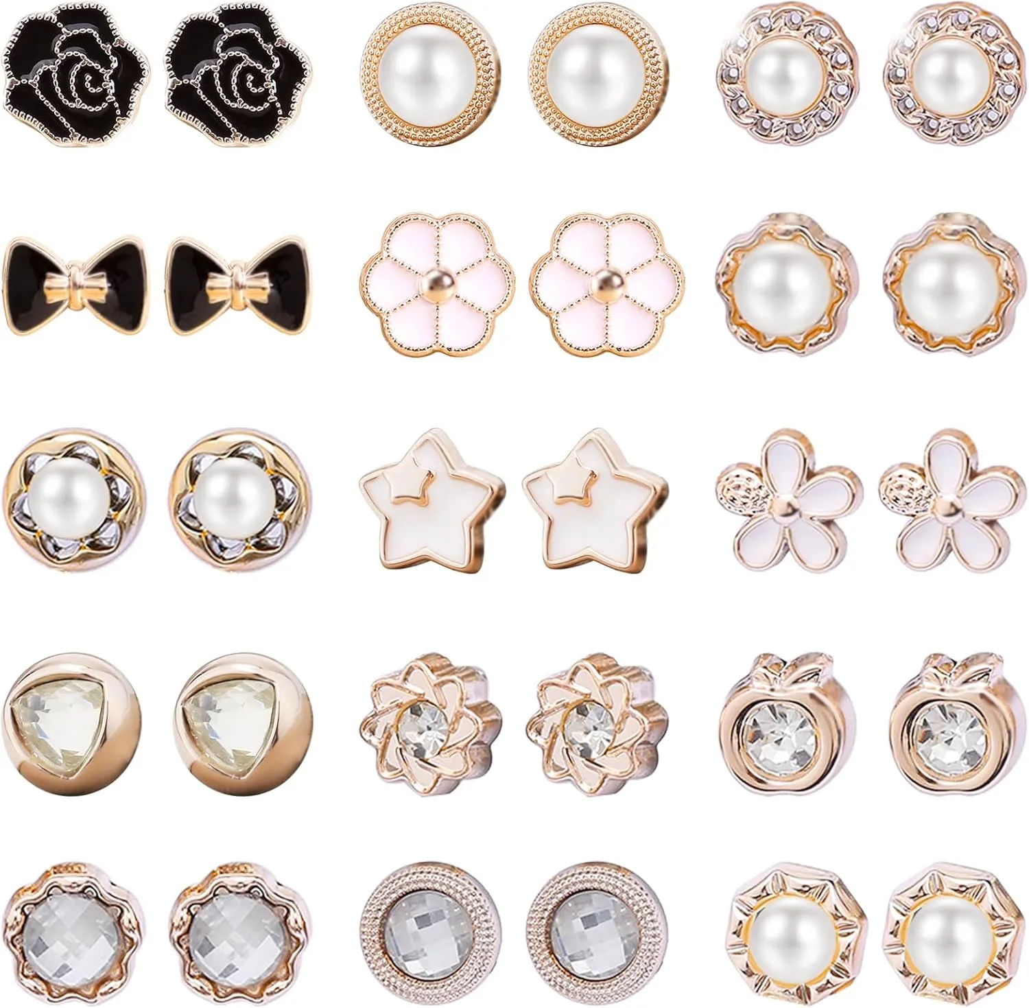 NEWITIN 15 Pairs Magnetic Stud Earrings for Women Clip on Earring Magnet Studs Inlaid Cubic Zirconia Pearl Stud Earring Fashion Non Piercing Magnetic Earrings for Women