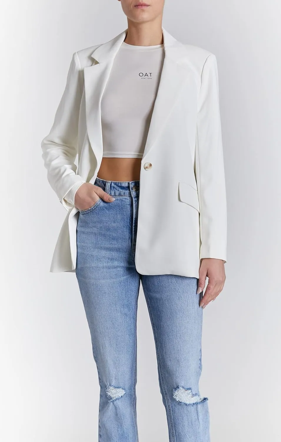 O A T NEW YORK Women's Plus Size Luxury Clothing Boyfriend Blazer