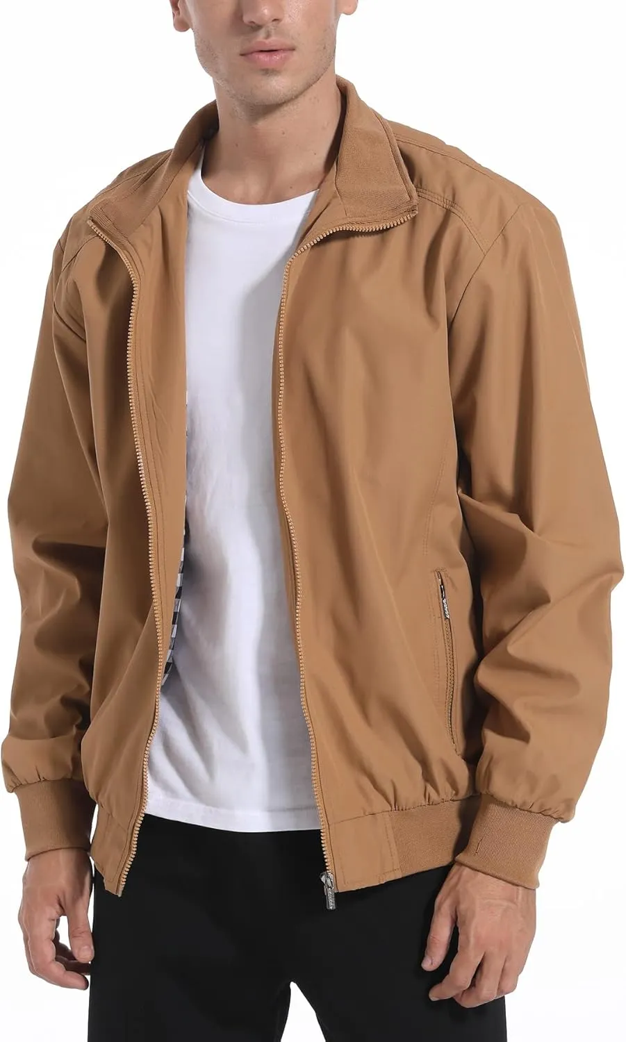 perdontoo Men's Casual Shell Jacket Zip Up Windbreaker Outdoor Recreation Coat