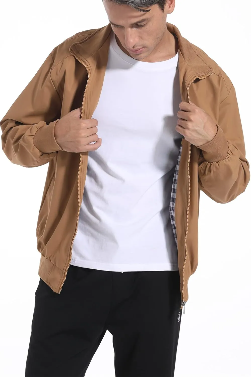 perdontoo Men's Casual Shell Jacket Zip Up Windbreaker Outdoor Recreation Coat