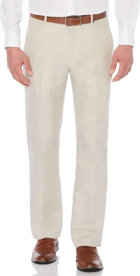 Perry Ellis Men's Linen Blend Dress Pants, Flat Front, Durable Twill, Modern Fit, Breathable & Lightweight