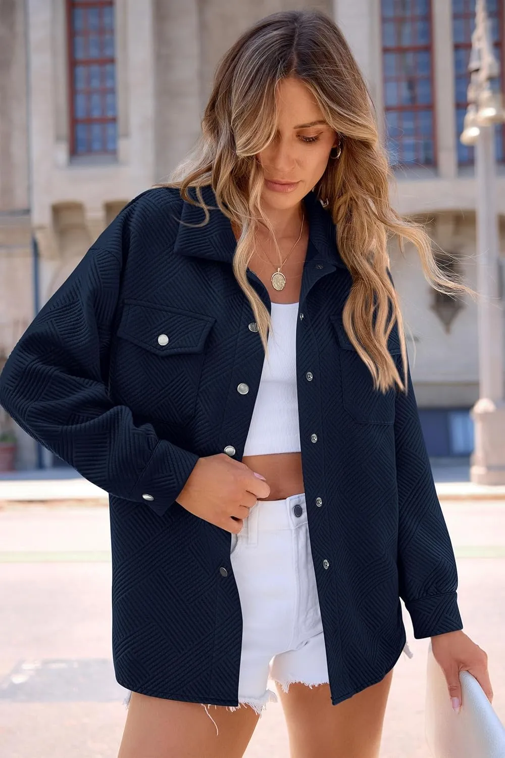 PRETTYGARDEN Women's Oversized Shacket Jackets Spring Fall Fashion Clothes Casual Long Sleeve Loose Collared Blouse Shirts