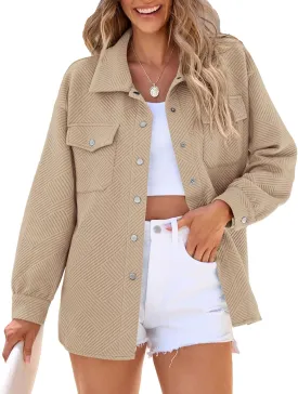 PRETTYGARDEN Women's Oversized Shacket Jackets Spring Fall Fashion Clothes Casual Long Sleeve Loose Collared Blouse Shirts