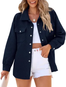 PRETTYGARDEN Women's Oversized Shacket Jackets Spring Fall Fashion Clothes Casual Long Sleeve Loose Collared Blouse Shirts