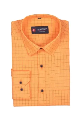 Punekar Cotton Tenn Orange Color Check Criss Cross Woven Cotton Shirt for Men's.