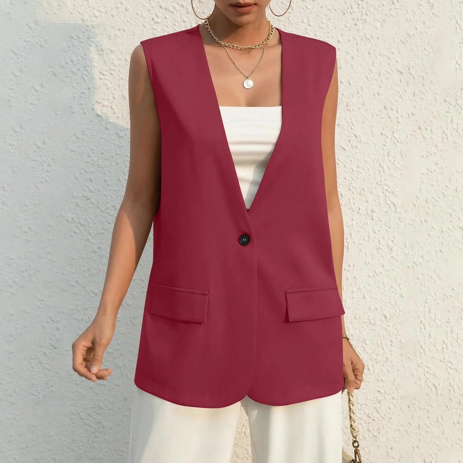 Sleeveless Womens Vest Blazers for Work Casual Lightweight Blazer Travel Fall Office Outfits Open Front Suit