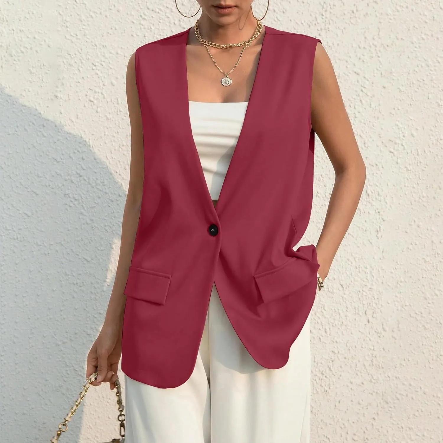 Sleeveless Womens Vest Blazers for Work Casual Lightweight Blazer Travel Fall Office Outfits Open Front Suit