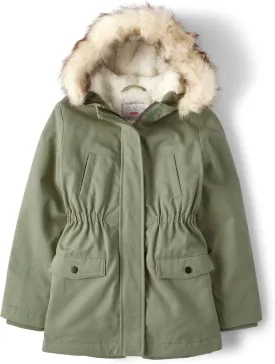 The Children's Place Girls' Heavy-Weight Winter Parka Jacket, Water-resitant, Sherpa Lined, Faux Fur Hood