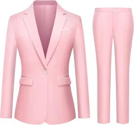 Womens 2 Piece Pants Suit Solid Notch Lapel One Button Slim Fit Blazer Jacket Elastic Waist Pants Tuxedo Set