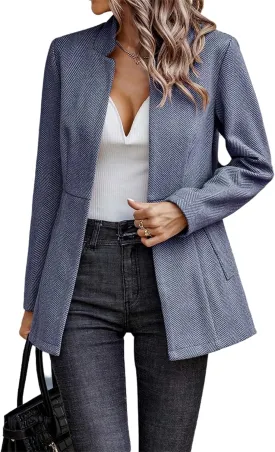 Women's Casual Business Open Front Long Sleeve Notch Lapel Office Blazer Jacket