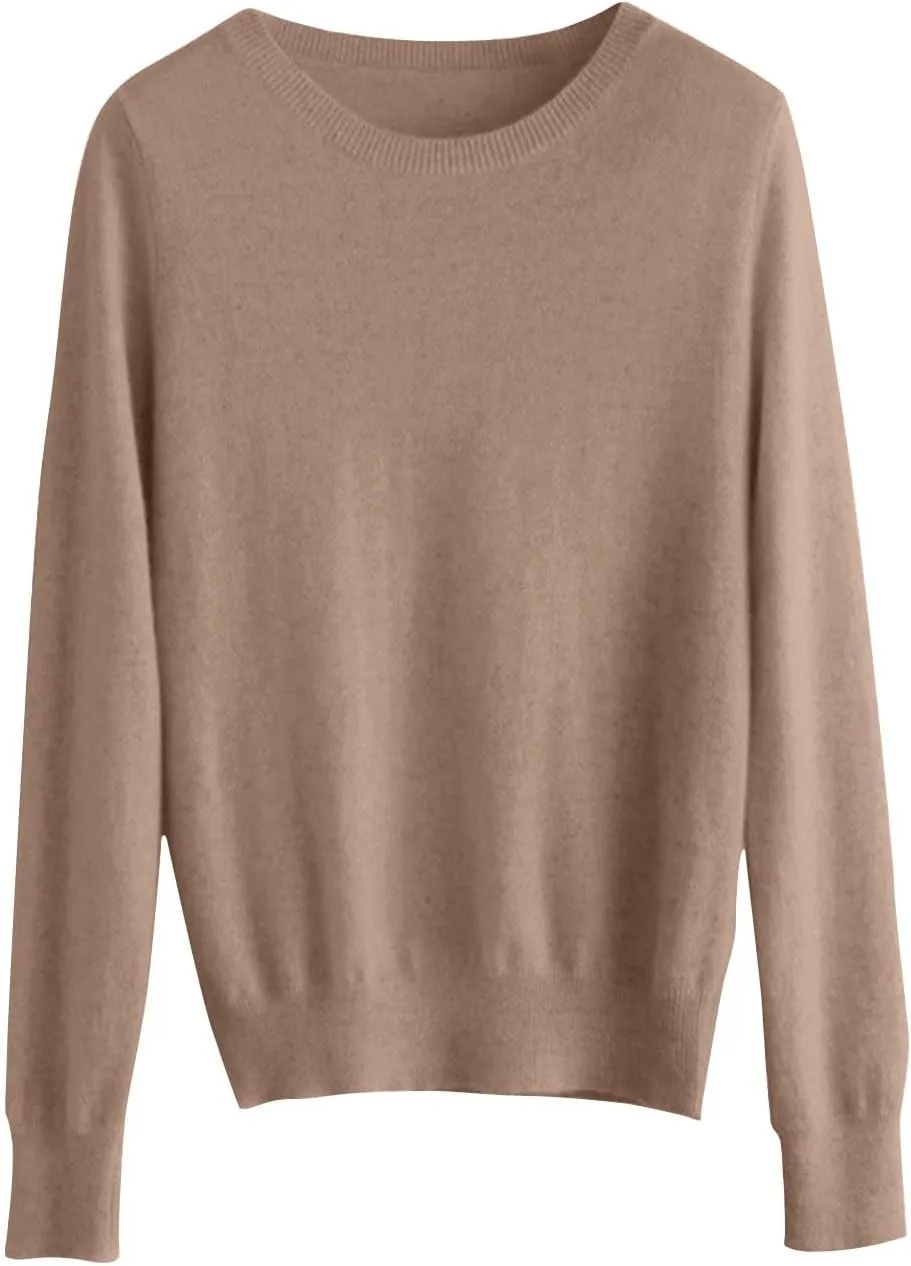 Womens Long Sleeve Crew Neck Cashmere Sweaters Soft Warm Pullover Tops Lightweight Wool Knit Sweater