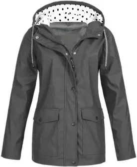 Womens Rain Coat Waterproof Active Outdoor Rain Jacket Lightweight Zip Up Summer Fall Raincoat Windbreaker With Hood