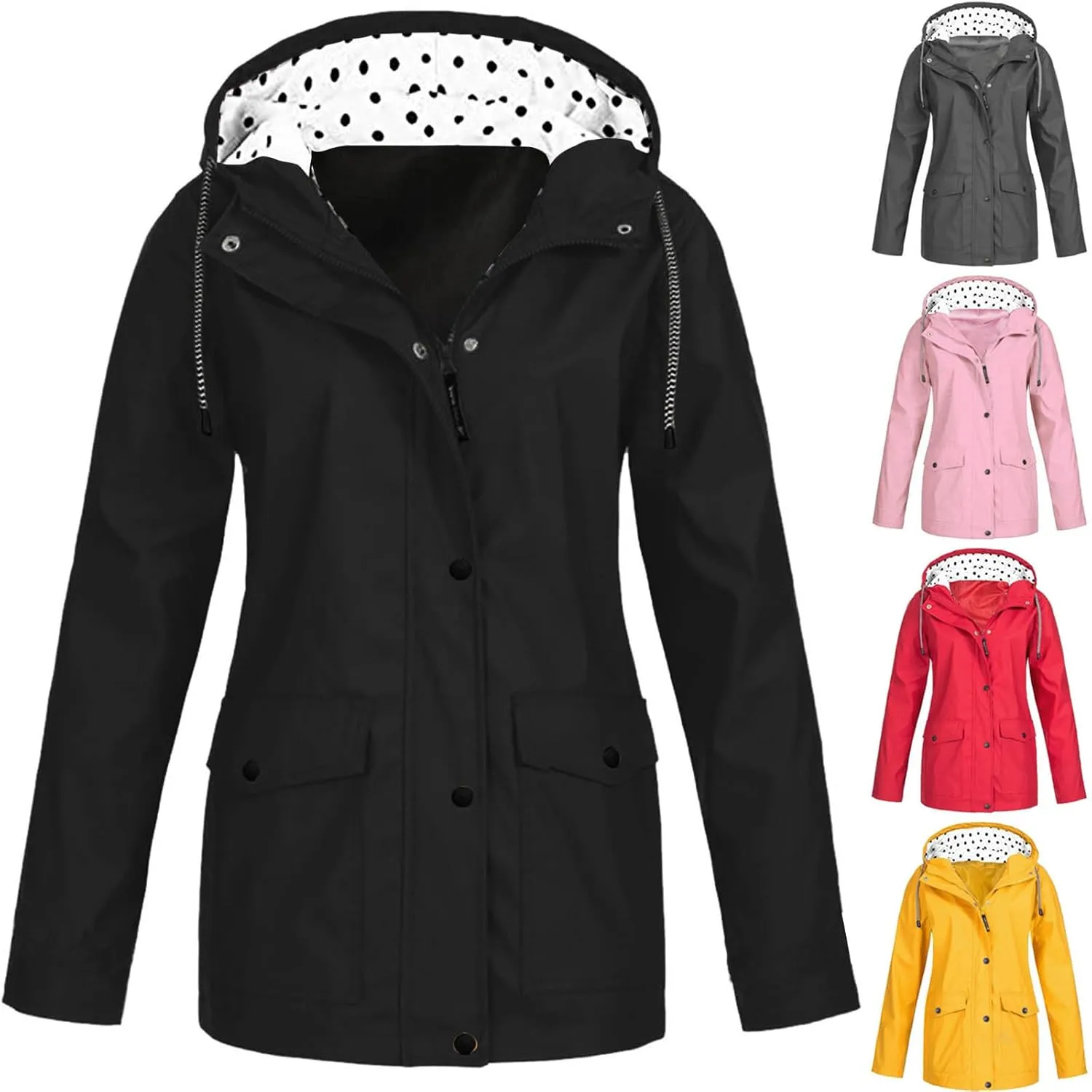 Womens Rain Coat Waterproof Active Outdoor Rain Jacket Lightweight Zip Up Summer Fall Raincoat Windbreaker With Hood