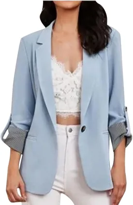 Womens Work Casual Roll up Sleeves Blazer Open Front Cardigan Business Office Suit Jackets Dressy Jackets Blazer