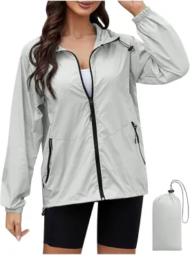 XUNRYAN Rain Jackets for Women Hooded Waterproof Packable Windbreaker Fall Outfits Sports Coat Outdoor Hiking Travel Jacket